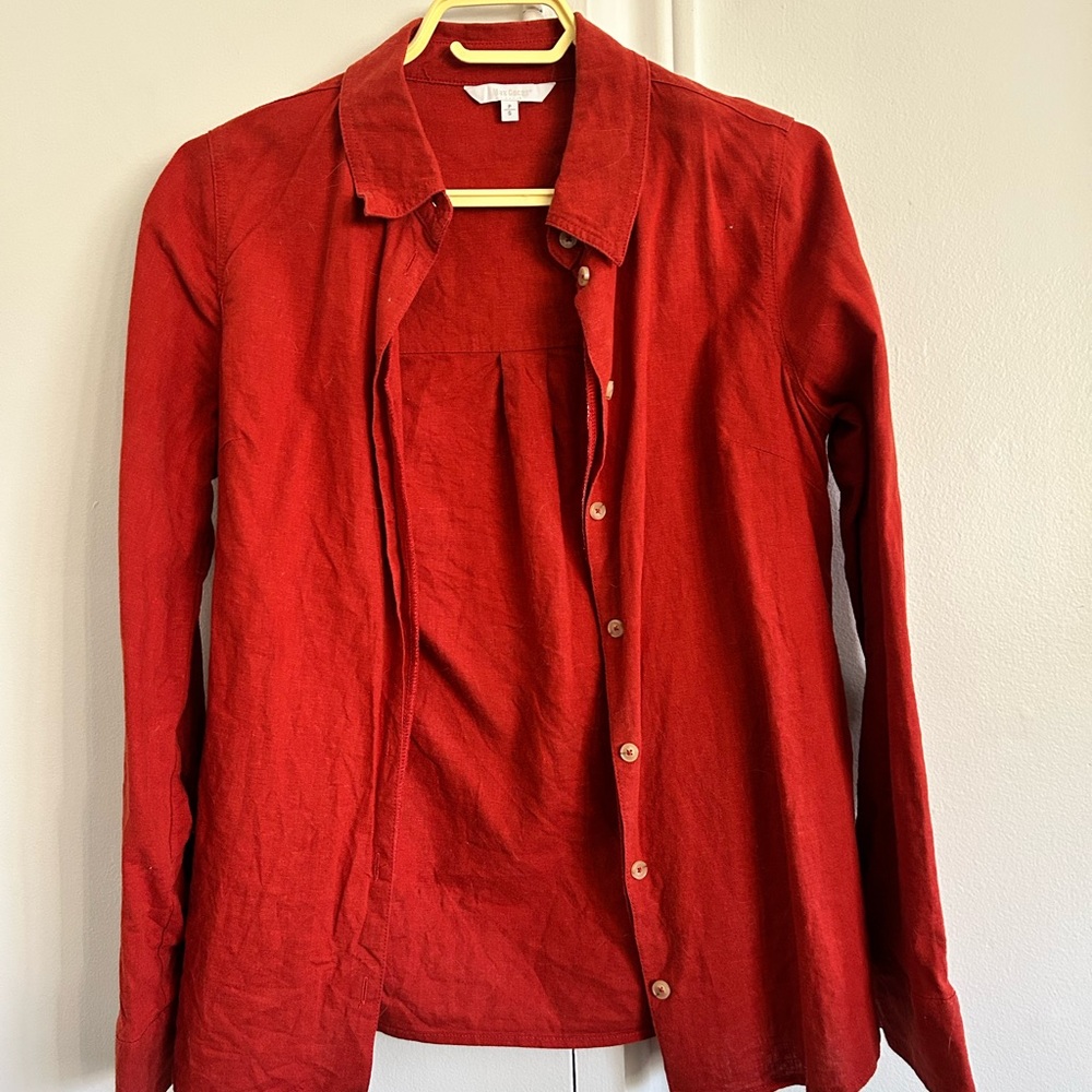 Red Button-Up Shirt 55% linen